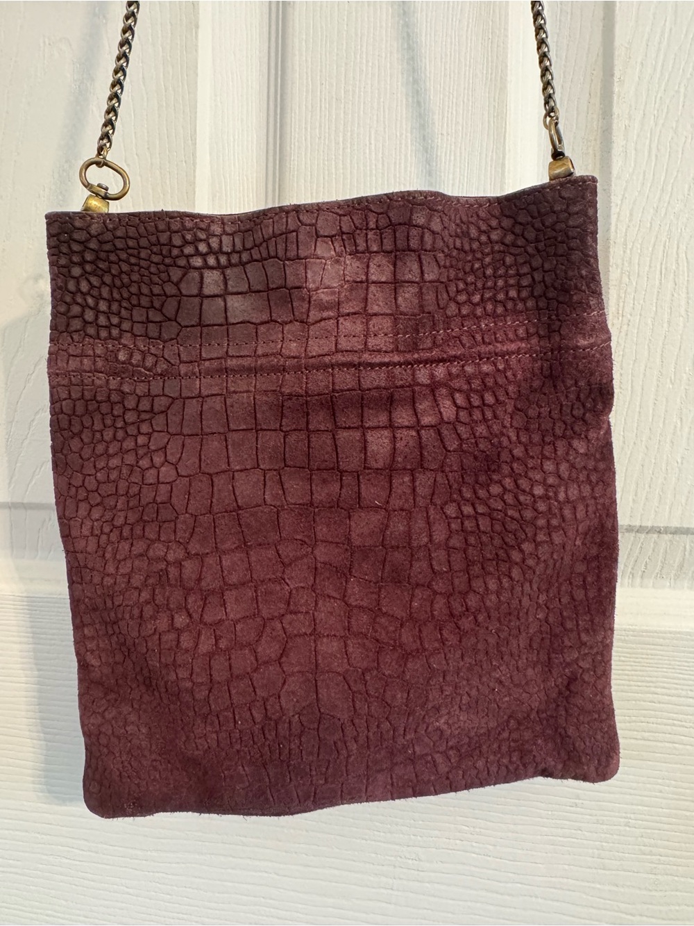 Free People Nicolette Croc-Embossed Suede Crossbody Bag in Plum